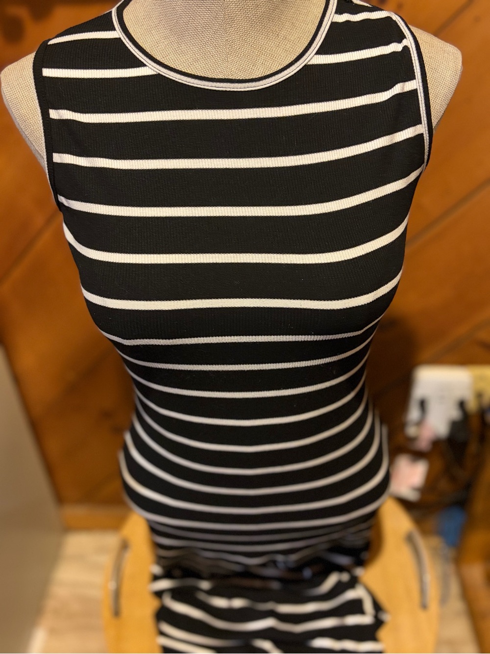 See You Monday Black and White Striped Knit Dress
